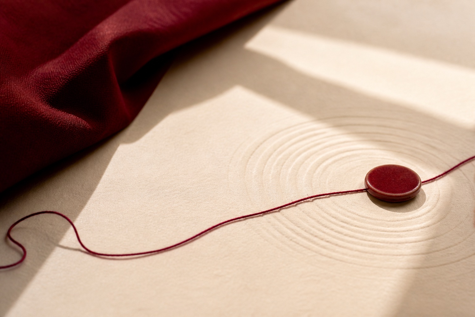 Ondes concentriques, fil oxblood et disque en céramique